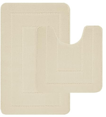 LifeStyle Comfort Ltd Ichra - Lot de 2 tapis de bain et de toilette antidérapants, extra doux et absorbants - 100 % polypropylène lavable (crème)