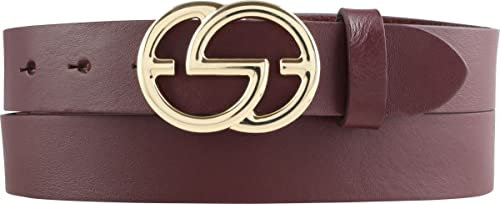 BELTINGER Damen-Gürtel EMIL aus Vollrindleder 3 cm | Schmaler Ledergürtel für Damen 30mm | Gold glänzend | Bordeaux 80cm