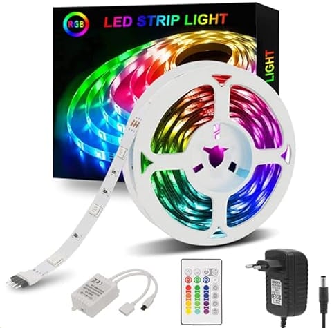 Sylvvin STRISCIA LED 5m RGB STRISCIA LED - 5050 Strisce LED Luminose con telecomando, 16 Cambiamenti di colore, 4 modalità per Casa, Decorazione D'Armadio, Camera e Televisione