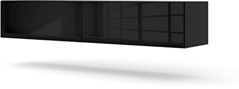 BIM Furniture Meuble TV Bingo avec 2 Portes - Noir Brillant - L 160 X P 40 X H 30 Cm