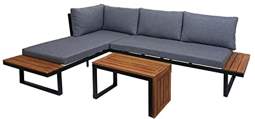 Mendler Garten Garnitur HWC-L27, Garnitur Sitzgruppe Lounge-Set Sofa, Spun Poly Alu Akazie Holz MVG-Zertifiziert - dunkelgrau
