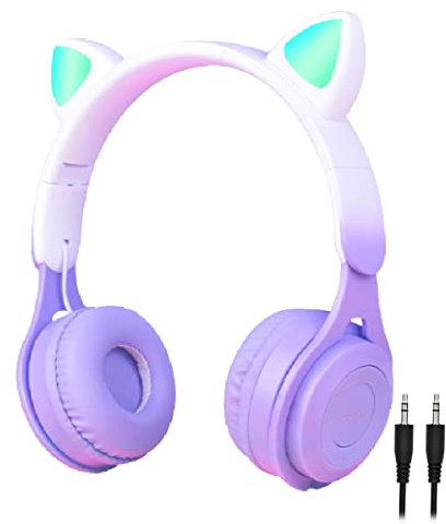 arVin Kids Headphones, Children Wireless Headphones with Microphone, 85db Volume Limited, Stereo Sound, Cat Ear Led Light Up Kids Wired Headset, Foldable Over-Ear Earphone For Girl Boy