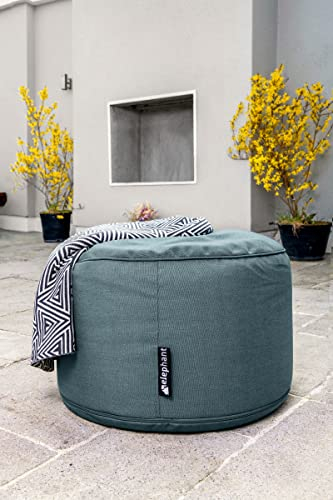 Elephant Living - Ulko Pouf - Premium Outdoor/Indoor Hocker rund - Wetterfest für Balkon & Garten - kombinierbar mit Outdoor Sitzsack/Sessel (Petrol)