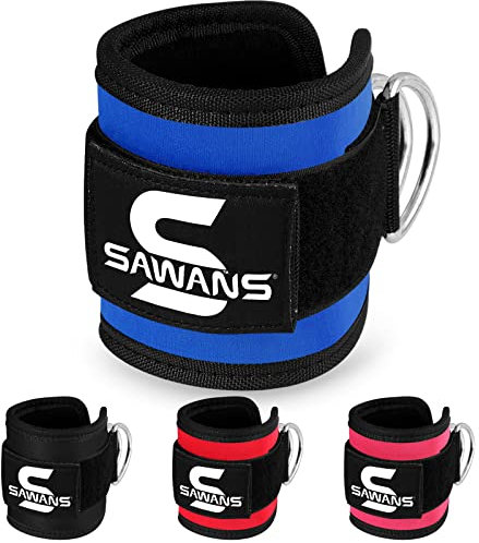 SAWANS Ankle Straps for Cable Machine Attachments Gym Ankle Cuffs with Neoprene Padding Adjustable Glute Kickback Workouts Booty Hip Abductors Leg Curls Exercise for Men and Women (Blue 1Pc)