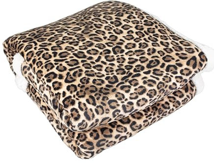 Tata Home Coperta Pile Plaid Divano e Letto Pesante e Caldo Peluche con Retro Sherpa Fantasia Animalier Misura 127x152 cm Leopardato
