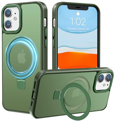 PuyaTeya Handyhülle für iPhone 11 Hülle,[mit Unsichtbarem Ständer ][mit MagSafe] Stoßfeste Kratzfeste Schutzhülle Anti-Fingerabdruck [Transluzente Matte] Hülle iPhone 11 6.1（Dunkel Grün）