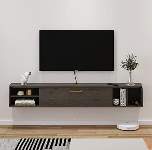 Pmnianhua TV Board Hängend, TV-Schrank TV-Board Lowboard, TV-Bank Fernsehschrank, Multimedia Wandregal Großer Speicher mit 1 Tür und 4 Schränken für Wohnzimmer Schlafzimmer & Büro (147cm, Dunkelgrau)