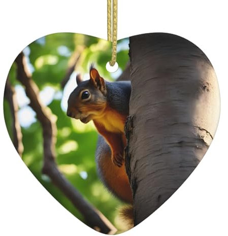 YYHWHJDE Eichhörnchen im Baum Muster Weihnachtsbaum Liebe Keramik hängende Dekoration: kommt mit goldenem Drahtseil zum einfachen Aufhängen, 7,4 cm