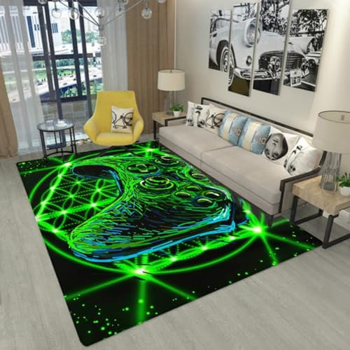 Gaming Console Controller Area Rug White Graffiti Console Rug Lightning Kids Boys Girls Teenagers Bedroom Game Mats Non-slip Crawling Cushion Living Room Sofa Throw Carpet (Green,120x160 cm)