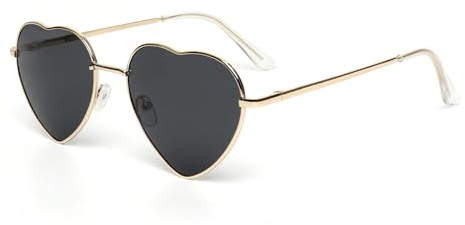 Kelens Herz Sonnenbrille Herren Polarisierte Metallrahmen,Damen Festival Zubehör Sonnenbrille Herz, Uv Schutz Brille Herzform FüR Festival, Party(Schwarz Lens)