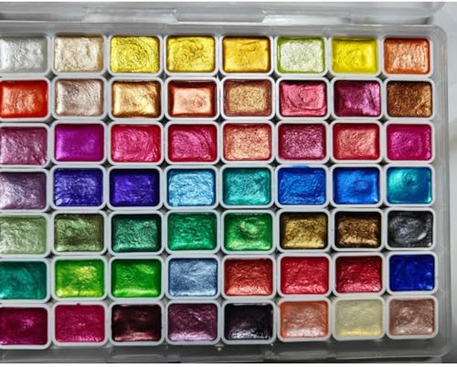 EIRZNGXQ Metallic Watercolor Paint Set, Pearlescent Watercolor Paint, Glitter Watercolour Solid Paint Box, Portable Art Paints Kit for Beginners Drawing