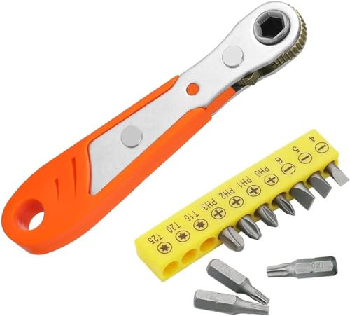 Bestgle Mini Ratchet Wrench Set, 1/4 Inch Drive, High Torque, Offset Reversible Screwdriver, 10Pcs Screwdriver Bits, Magnetic