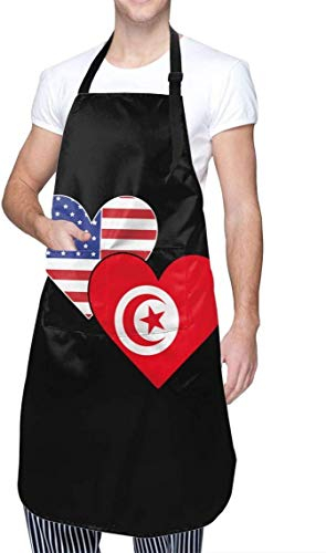 bradkke Tablier de cuisine réglable avec poche pour homme et femme Motif drapeau de Porto Rico Boricua, Drapeau Tunisie Américain Coeur L, taille unique