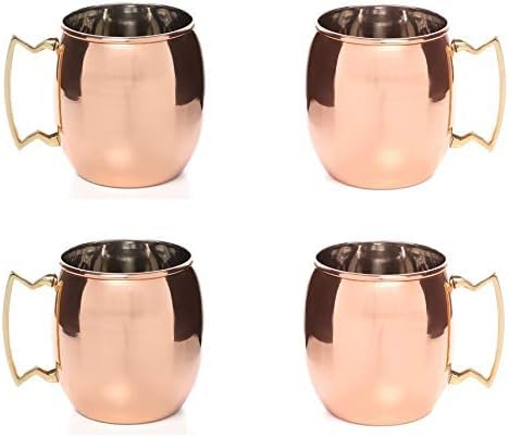 BishtHub Lot de 4 mugs Moscow Mule en cuivre pur - En acier inoxydable plaqué cuivre - 450 ml