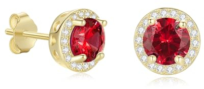 GAVU Pendientes Oro Pequeños Mujer, Pendientes Circonitas Cúbicas Rojas