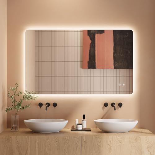 Badezimmerspiegel Led Badspiegel, Rechteckig, Touch-Schalter, Dimmbar, 3 Lichtfarbe Einstellbare Spiegel Bad mit Beleuchtung, Vertikal, Horizontal Montage Wandspiegel mit Licht, Beschlagfrei 60x100 cm
