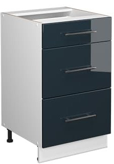 Vicco Meuble Cuisine Fame-Line, Bleu foncé Brillant/Blanc, 50 cm sans Plan de Travail