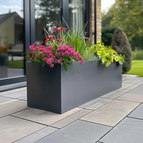 1.2m/1m/75cm/70cm Zinc Galvanised Trough Planter | No Assembly Needed | Lightweight (Matte Grey, L120cm x W40cm x H40cm)