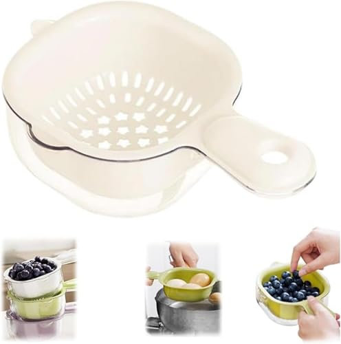 Cestello scolapasta con manico, Cestello di scarico a doppio strato, Ciotola per il lavaggio della frutta, Vasca per il lavaggio della frutta, Colini multifunzionali per scolare e lavare frutta