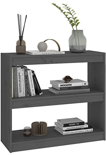 Bücherschrank/Raumteiler aus Holz, 80 x 30 cm, 2 Etagen, Bücherregal, Aufbewahrung, Präsentationsregal für Wohnzimmer, Flur, Heim-Organizer und Raumtrennung, Grau
