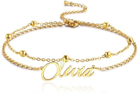 MMXX Personalisierte Name Armband oder Fußkettchen für Frauen Benutzerdefinierte Gold/Silber/Rose Gold Namensschild Armbänder mit Geburtsstein Geschenk für Mutter Freundin Tochter - B1