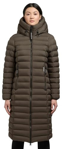 khujo Damen Wintermantel warmer Steppmantel lang mit hohem Kragen und großer Kapuze Imes-YM Nature Green Gr. XXL