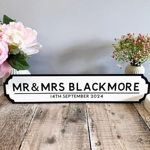 Luck Personalised Wedding Street Sign, Mr & Mrs Vintage Road Sign, Family Name Custom Plaque, Wedding Gift