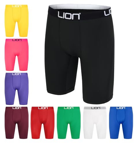 LION SPORTSWEAR Pantaloncini a compressione per calcio e sport, strato base multiuso per uomini e bambini, ideali per palestra, allenamento e corsa, Nero , 10-12 Years
