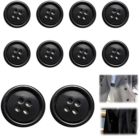 Handgefertigte 10 Stück Groß Knöpfe - Runde Schwarz Hemdknöpfe, 30mm, für Nähknöpfe Kleider Nähen DIY Handwerk Deko, Jacke Hemd Mantel Pulloverknopf