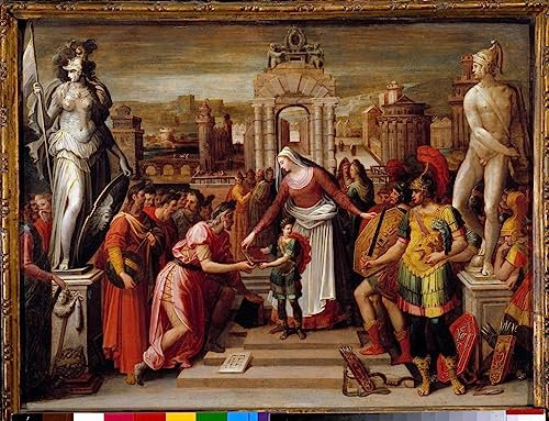 SERENDIPITP Leinwand Poster Wandbilder Leinwand Malerei Poster Bilder Druck Wandgemälde Die Übergabe des Buches und des Degens von Antoine Caron Wandkunst Poster für Wohnzimmer-Dekor 60x90cm