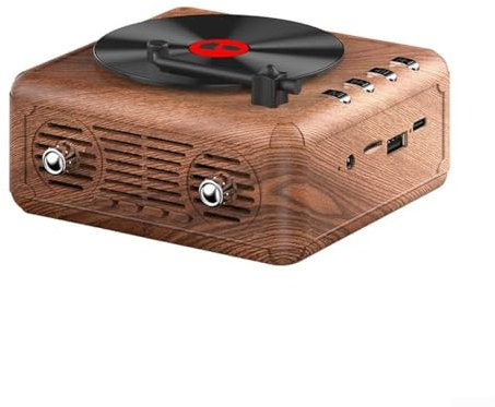 babominimer Enceinte rétro USB DC 5 V sans fil, lecteur CD portable, lecteur CD et haut-parleur, idéal pour les fêtes en plein air ou les voyages (grain de bois)