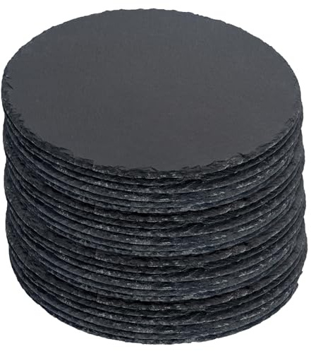 Argon Tableware Round Slate Placemats - 30cm - Pack of 24 - Black Natural Stone Slate Dinner Mats Dinnerware Plate Placemats for Kitchen, Home, Bar, Restaurant, Weddings, Events