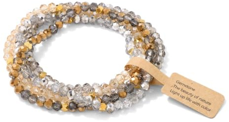 ZENGSING Damen Kristall Perlen Armband Edelstein Armband aus Facettierten Echten Natursteinen Kristall Armbands für Frauen 4mm Perlenarmband Damen Elastischer Schmuck Mehrschichtiges Steine Armbands