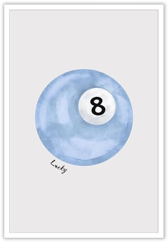 JMGHKL Trendiges Poster mit 8 Bällen im Vintage-Stil, Himmelblau, Poolball, Wandkunst, Dekor, maximalistisch, ästhetisch, Poolball, Leinwanddruck, flippig, Y2K, Raumgezeichnet, Wandkunst für Zimmer,