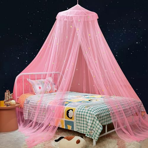 ZIQINPSQ Betthimmel für Mädchen mit leuchtenden Sternen, Prinzessinnen-Betthimmel, Bettvorhänge für Einzel-, Doppel-, Kingsize-Bett, Bettnetz, Raumdekoration, Deckenzelt zum Abdecken von Kleinkindern