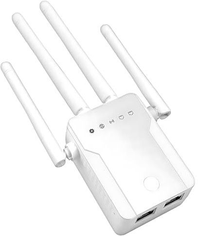 WiFi Extender Booster 300Mbps Dual Band 2.4G/5G with 2 LAN/WAN Ports 4 Antennas Internet Repeater Wireless Signal Range Extender Amplifier Long Range for Home Office WiFi Router Quick Setup