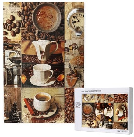 Kaffee-Collage, bedrucktes Intelligenz-Puzzle aus Holz, 50 x 75 cm, 1000 Teile (verpackt), Puzzle, Lernspiel für Erwachsene, Heimdekoration, Puzzle
