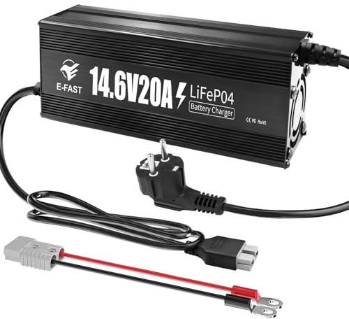 YIFASITE Cargador de batería de 12 V y 20 A, Cargador de batería LiFePO4 de 14,6 V, Especial para baterías Recargables de Ciclo Profundo de Litio