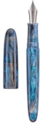 Asvine C80 Fountain Pen #8 Stub 1.1mm Nib Large Handcraft Calligraphy Art Drawing Pen with Converter Pen Case Collection Set (Light Blue Glitter)