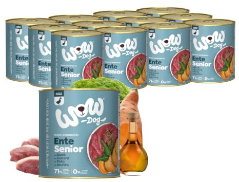 WOW Dog Senior Nassfutter mit Ente 12 x 800g | ohne Getreide & Zucker
