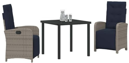 vidaXL Garden Dining Set 3 pcs Grey Poly Rattan