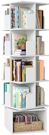 VASAGLE CUSTOS Collezione - Libreria Scaffale Girevole a 360° a 5 Ripiani, Scaffale Portaoggetti, Scomparti Aperti, 40 x 40 x 155,8 cm, per Camera da Letto Soggiorno Studio, Bianco Nuvola LBC472WB01