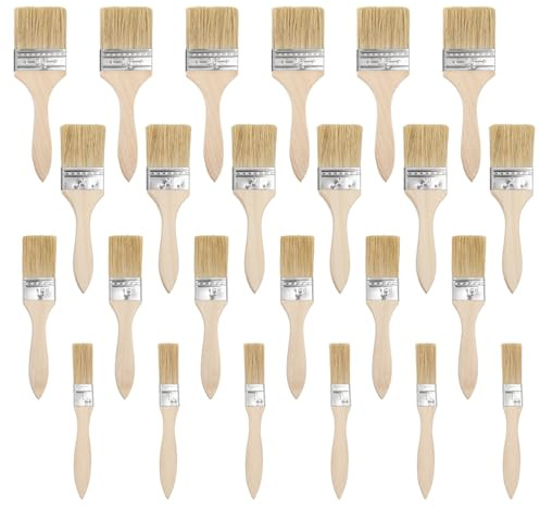 24 Pinceau Plat Peinture Pinceau Vernis Bois avec Manche en Bois Pinceaux | pour Lasure Colle, Teinture et Bricolagepour Mur Intérieur & Extérieur, Meuble Métal (1/1,5/2/2,5 pouces)