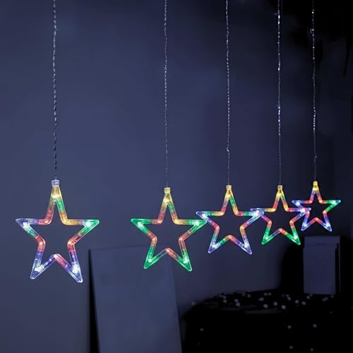ADEPTNA 5 Stück Weihnachtsstern-Vorhanglichter – 5 Sterne 50 LEDs Weihnachtsstern-Vorhang-Lichter 8 Modi Funktionseinstellungen Fenster Tür Hängeleuchten für Weihnachtsdekorationen (mehrfarbig)