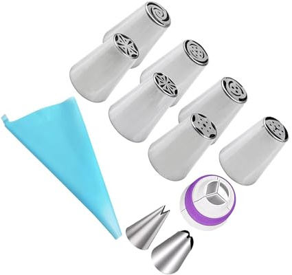 budiniao Ryska spritsmunstycken, set med munstycken, dekorationsverktyg, rostfritt stål, ändlöst med muffinsfyllningsverktyg, säkert och långt, 11 st
