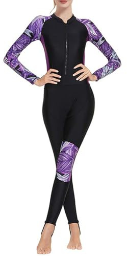Today Deals Women One Piece Swimsuit Wetsuit Full Length Rash Guard Sets Sports Swimming Costume Diving Suit Athletic Swimwear Surfing Suit Ladies Long Sleeve Sun Protection Swimsuit with Zip Swimwear