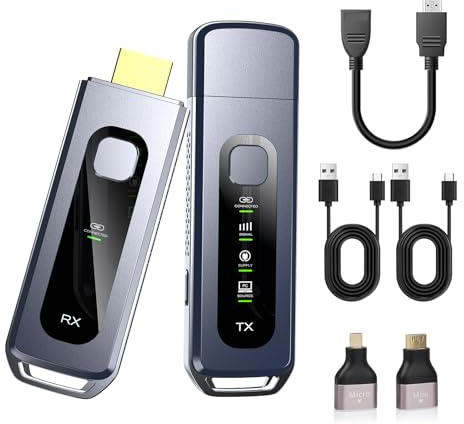 Zecamin Transmisor y Receptor HDMI inalámbrico, Extensores HDMI 4K decodificados 1080P, Pantalla LCD, Plug&Play, 2.4G&5G para transmitir Video y Audio a un Monitor Desde PC/proyector/Caja de TV