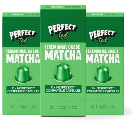 PerfectTed Original Matcha Pods, Ceremonial Grade Japanese, 30 Nespresso Compatible Capsules, Quick & Easy Hot or Iced Lattes | with L-Theanine | Contains Caffeine | Vegan