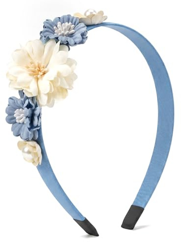 Bremorou Diadem av blommor för vår och sommar, elegant diadem av blå och vita blommor, blommig hårband, antiskid, håraccessoarer för kvinnor, flickor, tonåringar, bröllop