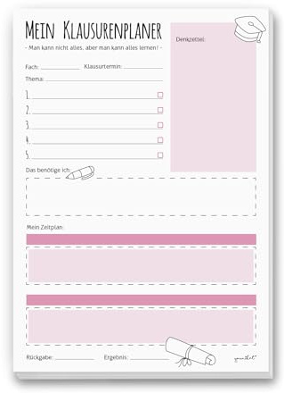 Notizblock Mein Klausurenplaner I dv521 rosa I DIN A4 I 50 Blatt I Schreibblock To-Do-Liste Planer Schule Studium Lernphase Prüfungs-Vorbereitung